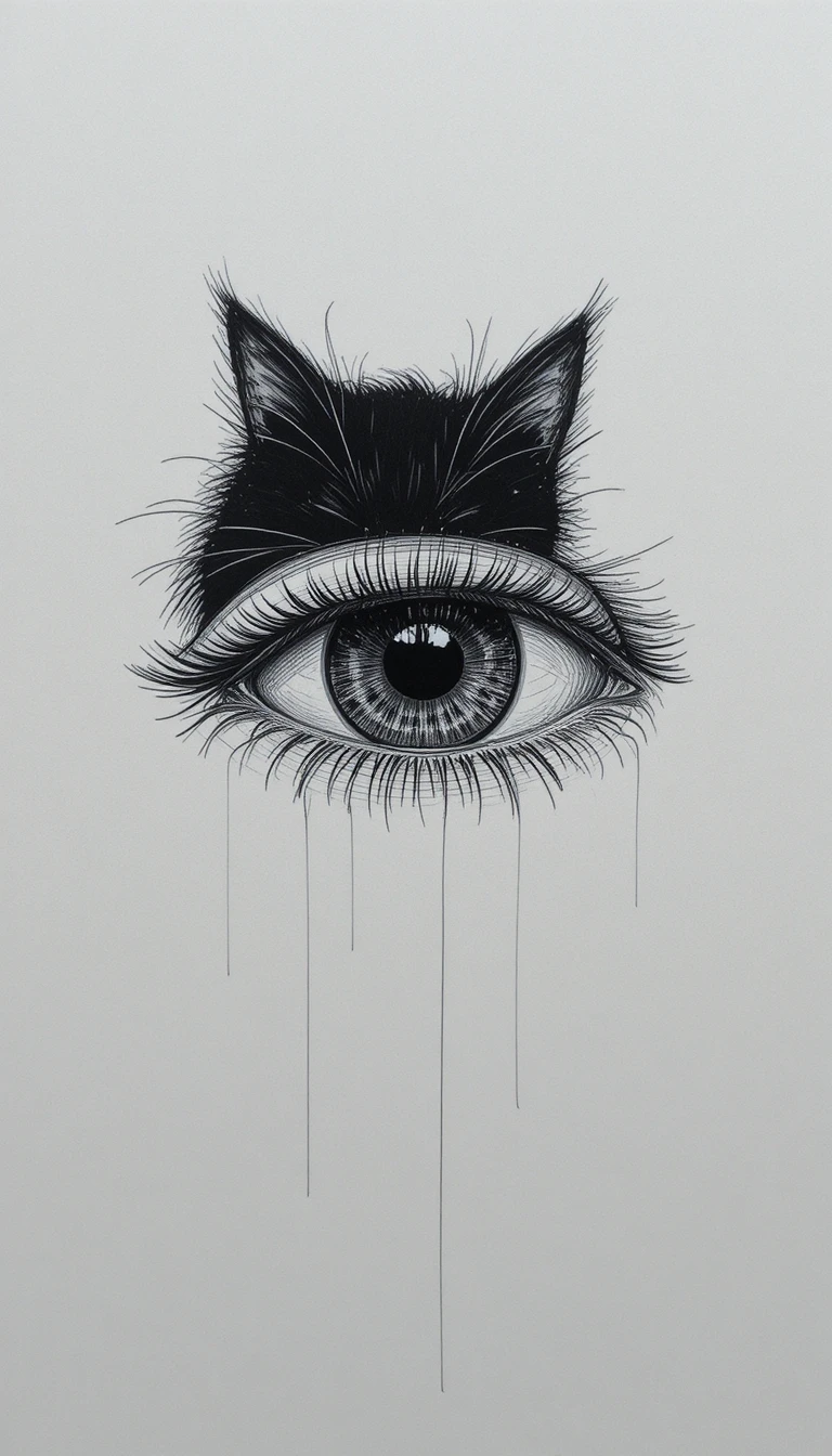 Minimal sketch of a sleeping kitten above a closed eye