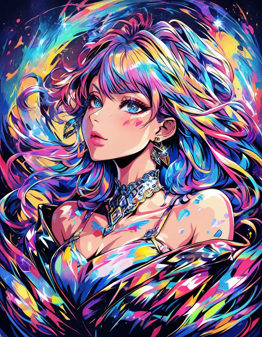 Neon goddess pinup woman in baroque couture