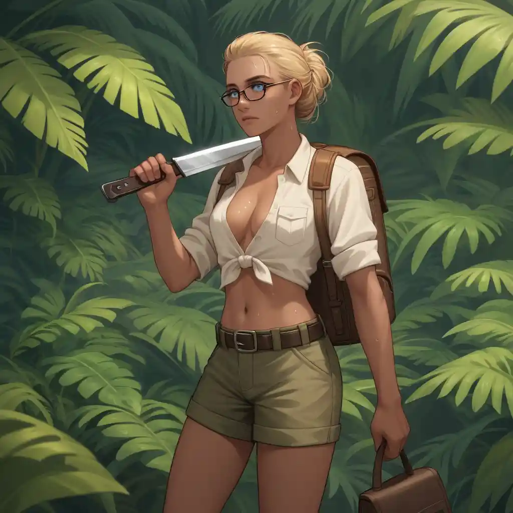 Anthropologist and local guide walking through dense rainforest