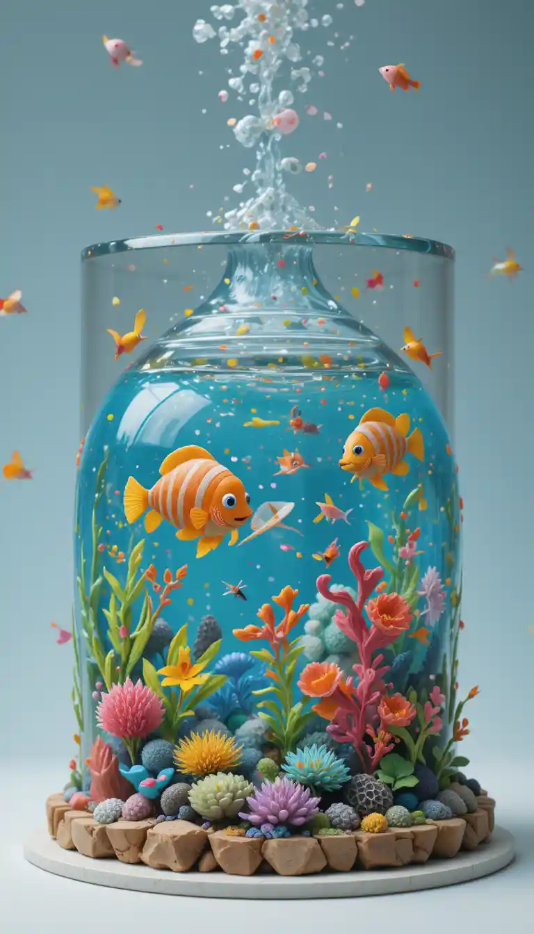 Lively children illustration of a colorful aquarium scene