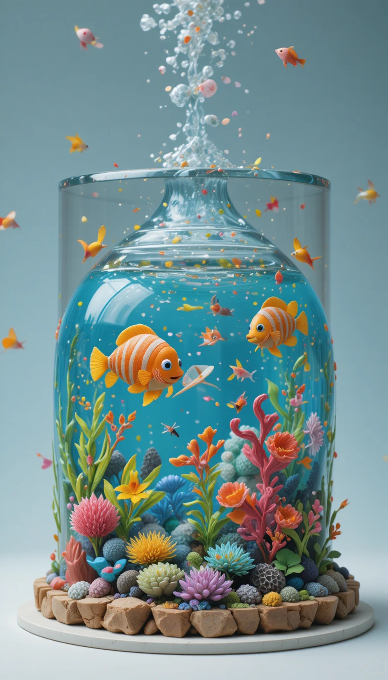 Lively children illustration of a colorful aquarium scene