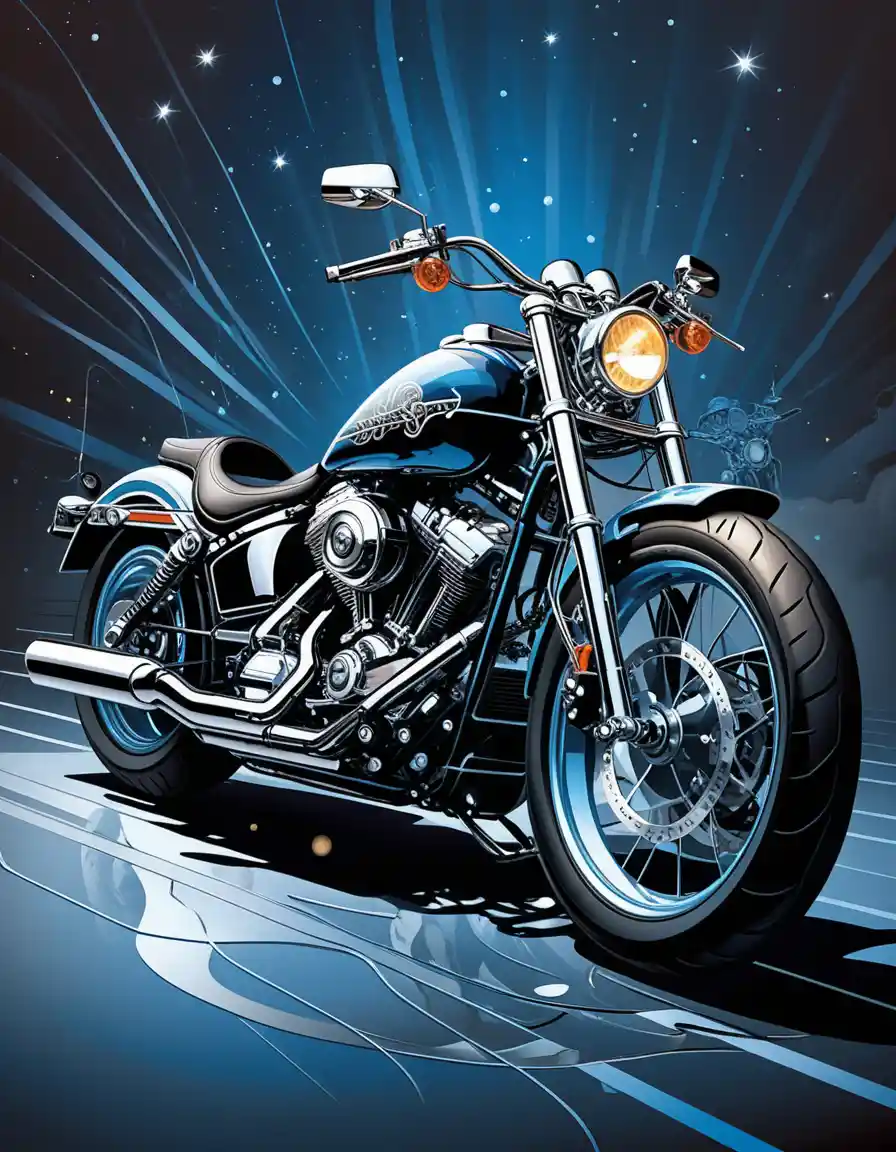 Digital illustration of a stylized motorcycle for summer editorial