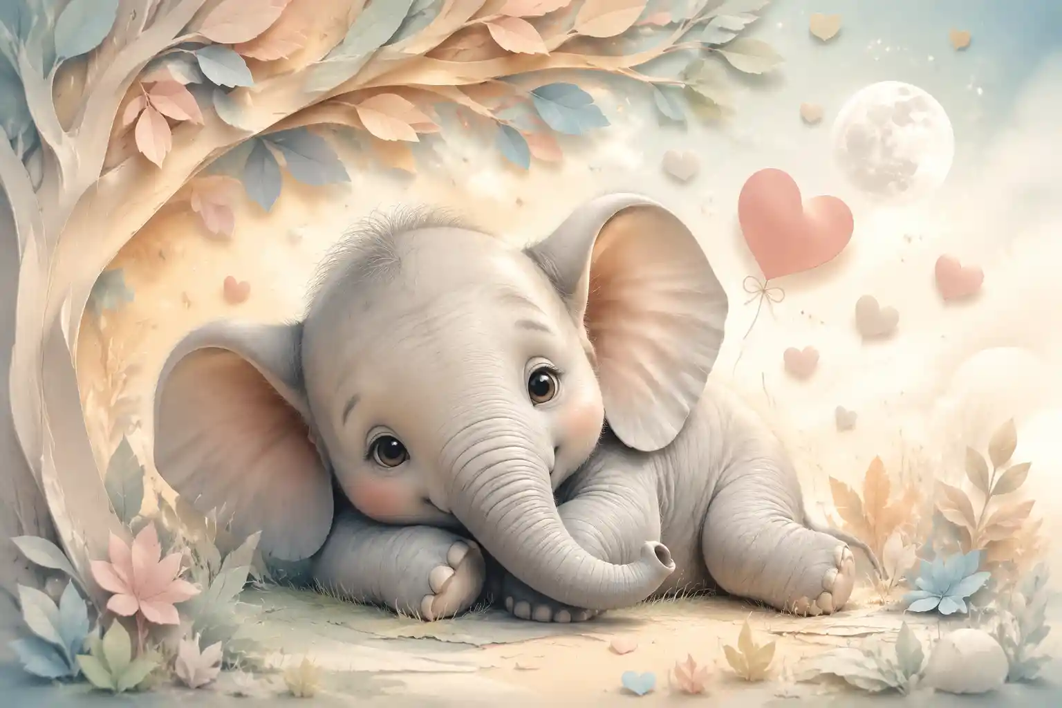 Cute Baby Elephant Nursery Illustration With Pastel Accents