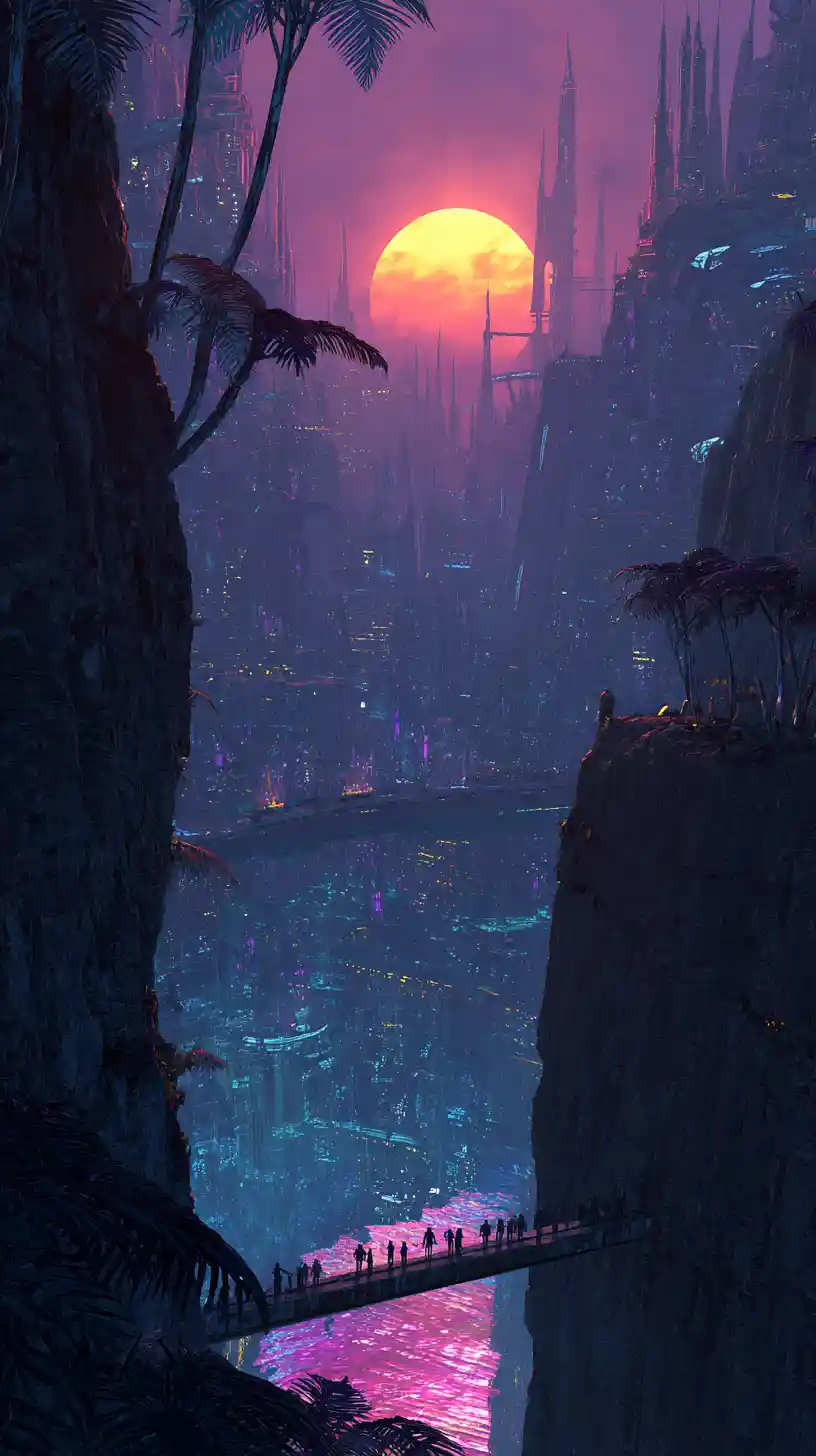 Futuristic megacity built inside a vast alien canyon