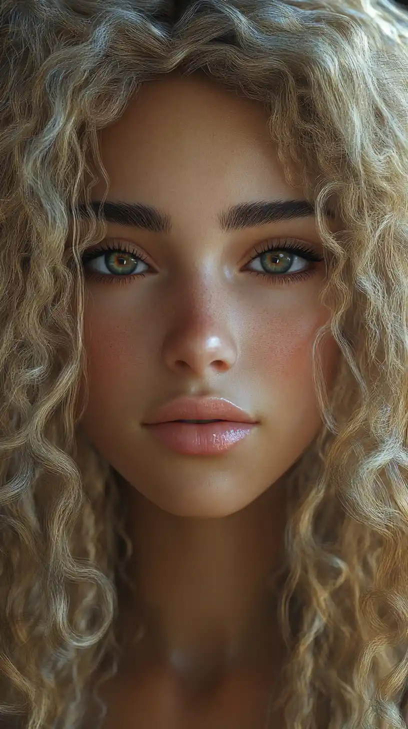 Full body portrait of an Arab woman with blonde curly hair