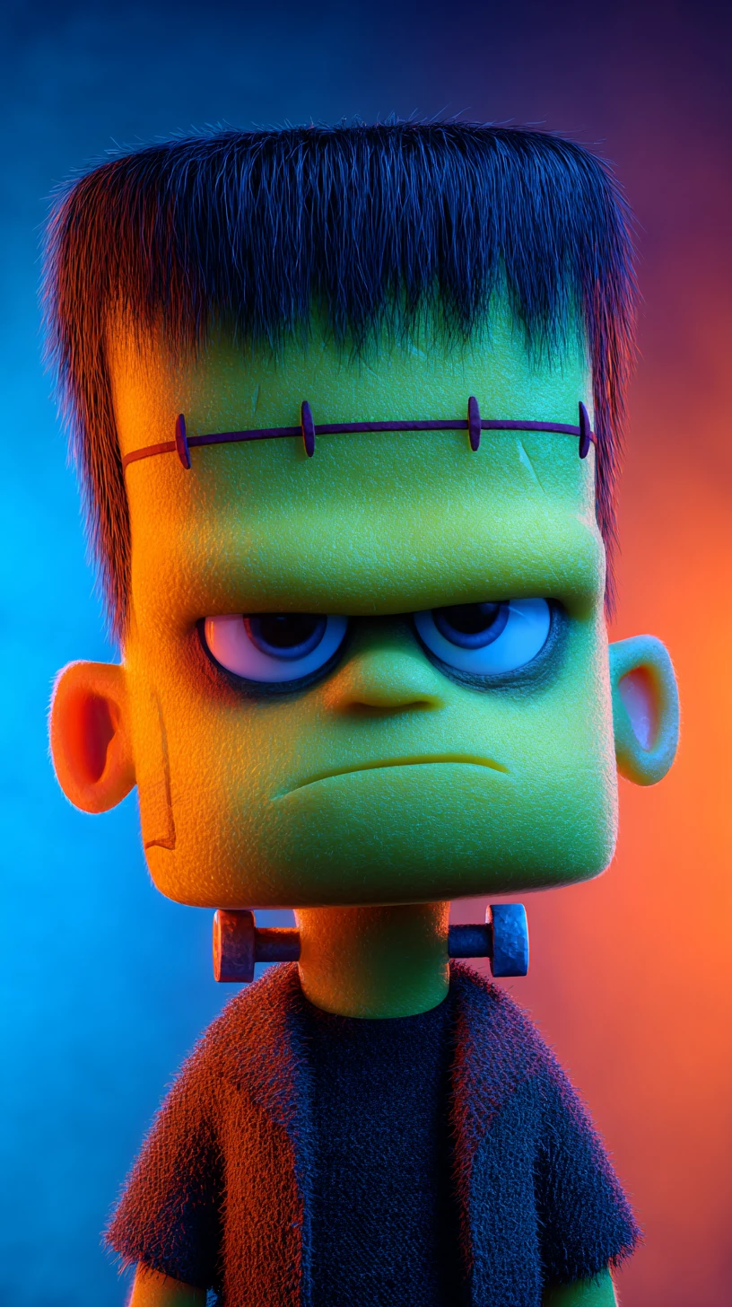 Cute 3D Frankenstein Monster Portrait With Grumpy Expression