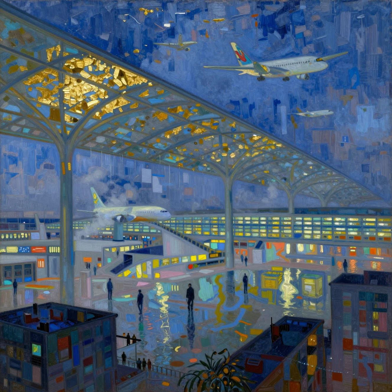 Surreal Floating Airport Above A Drowned Metropolis At Dusk