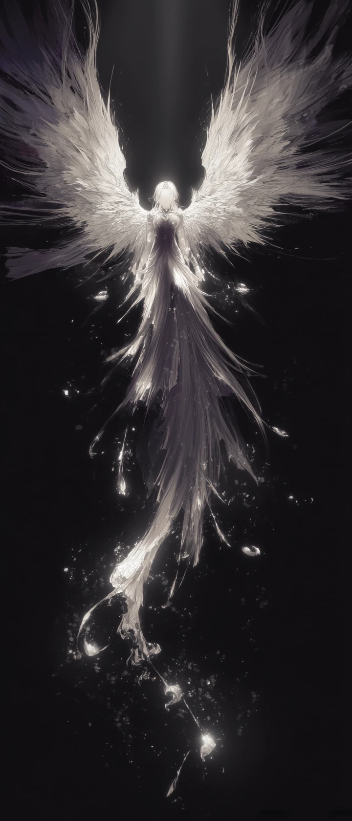 Anime guardian with vast ink river wings returning lost emotions
