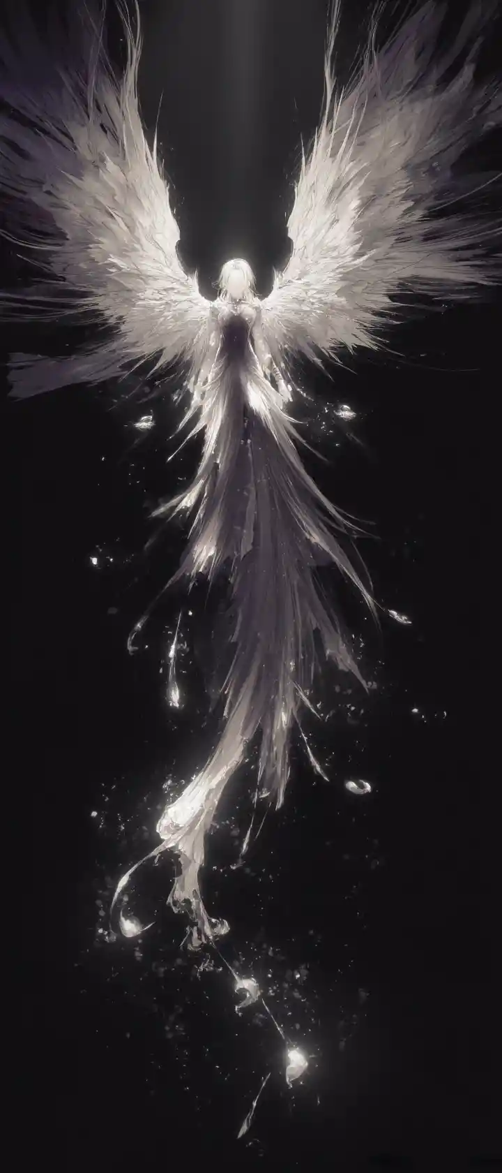 Anime guardian with vast ink river wings returning lost emotions