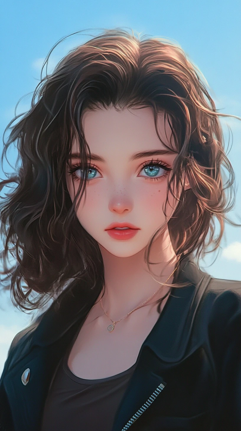Anime girl portrait under a clear blue sky
