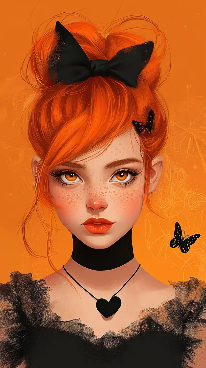 Orange haired punk girl portrait with gothic accessories