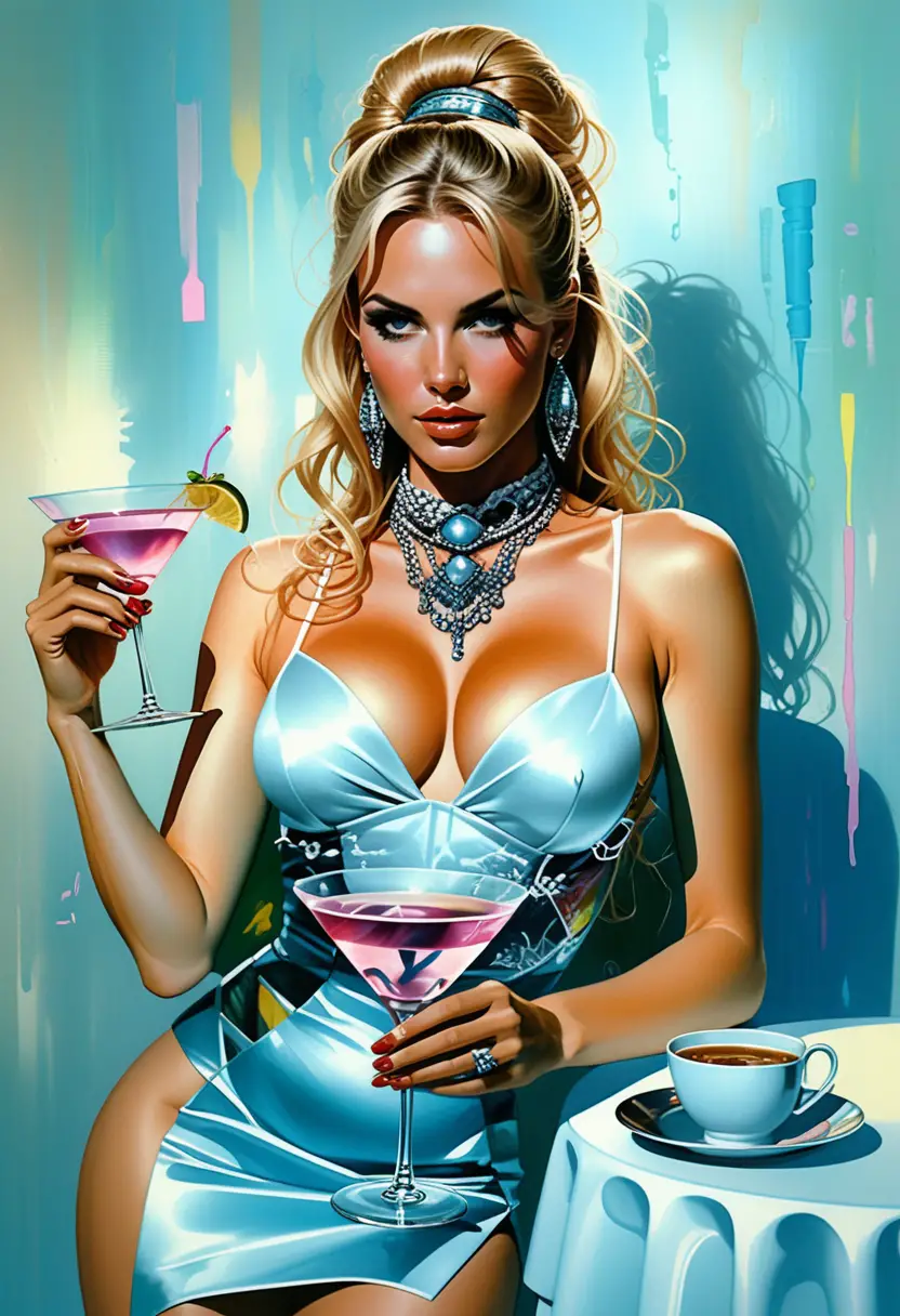 Blonde woman celebrating birthday in neon cocktail lounge