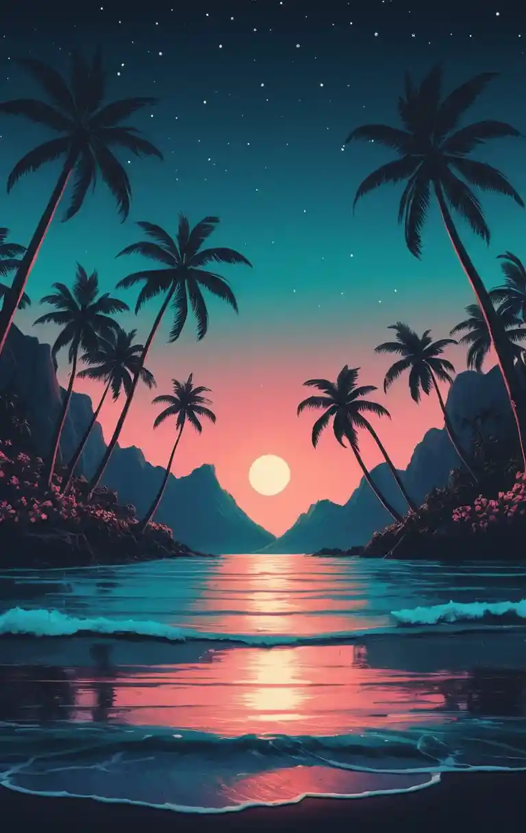 Midnight Hawaii abstract scene with soft lofi chill vibe