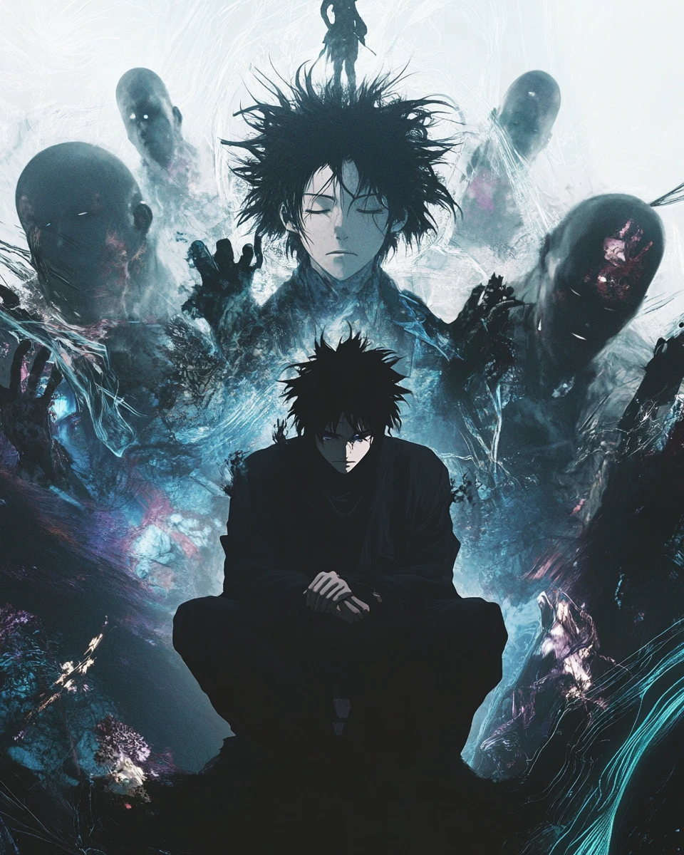 Anime surreal world shaped by guilt and inner judgment