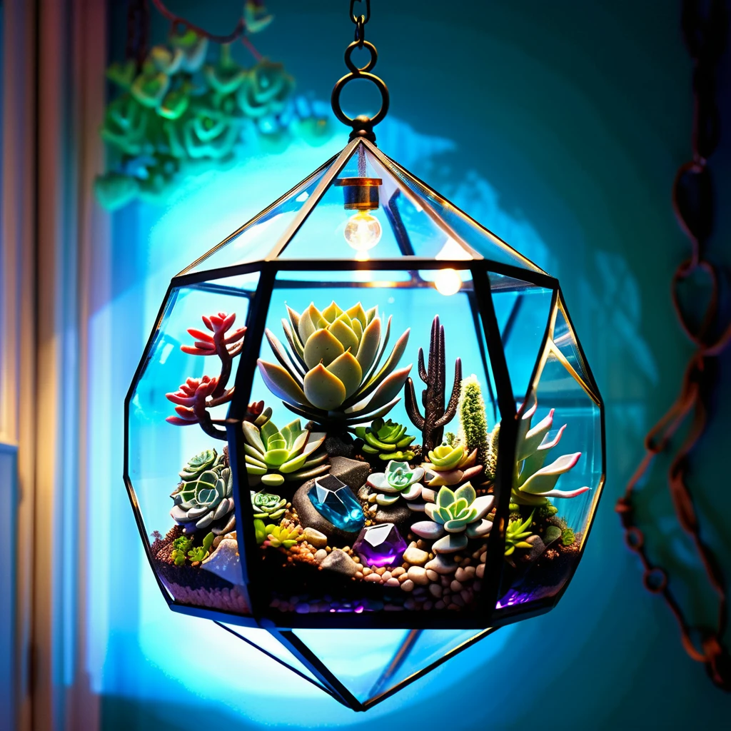 Mystical Hanging Terrarium With Succulents And Gemstones