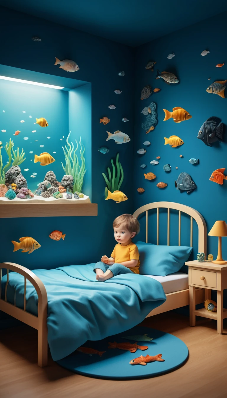 Childrens aquarium illustration in a realistic studio style