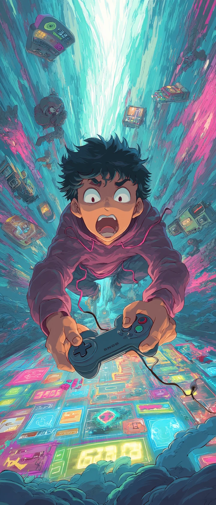 Shocked anime gamer as sentient controller speedruns his life