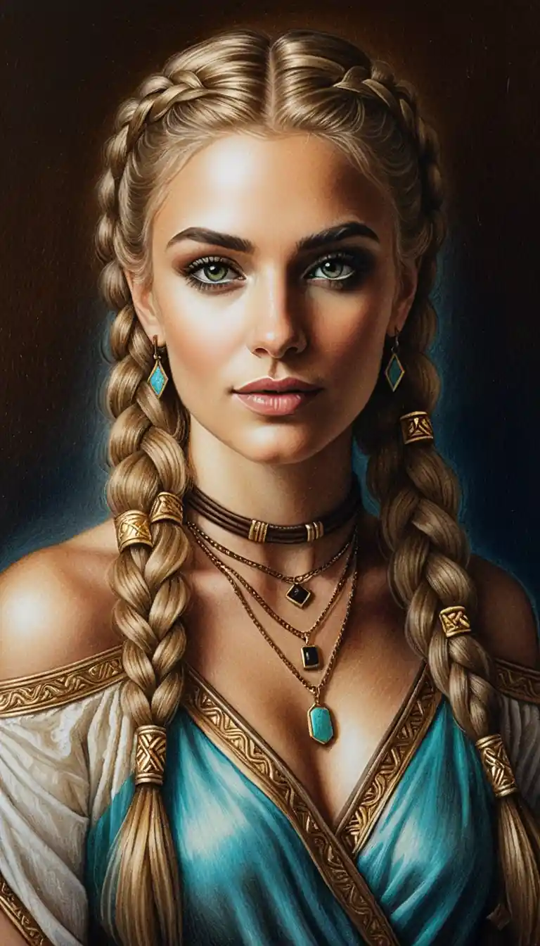 Blonde braided girl portrait in dramatic candlelit style
