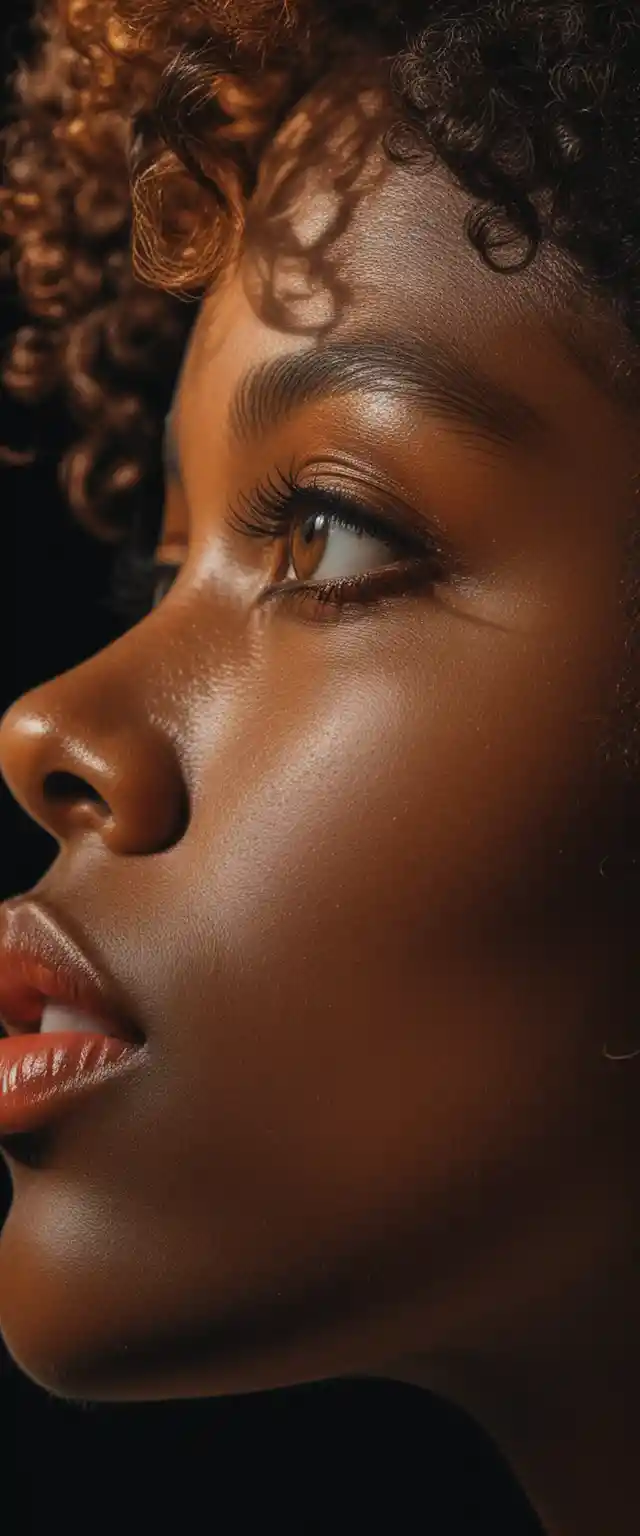 Profile close up of black woman in dramatic chiaroscuro