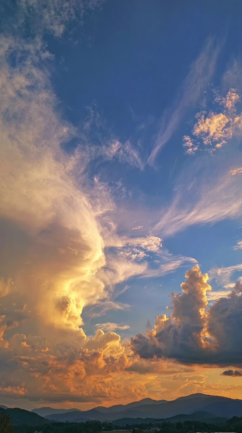 Dramatic long exposure clouds across a glowing evening sky