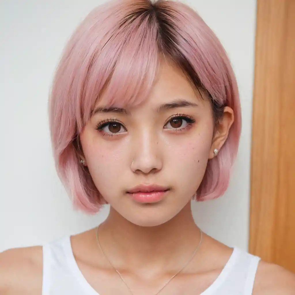 Young Hawaiian girl with pink hair and freckles portrait