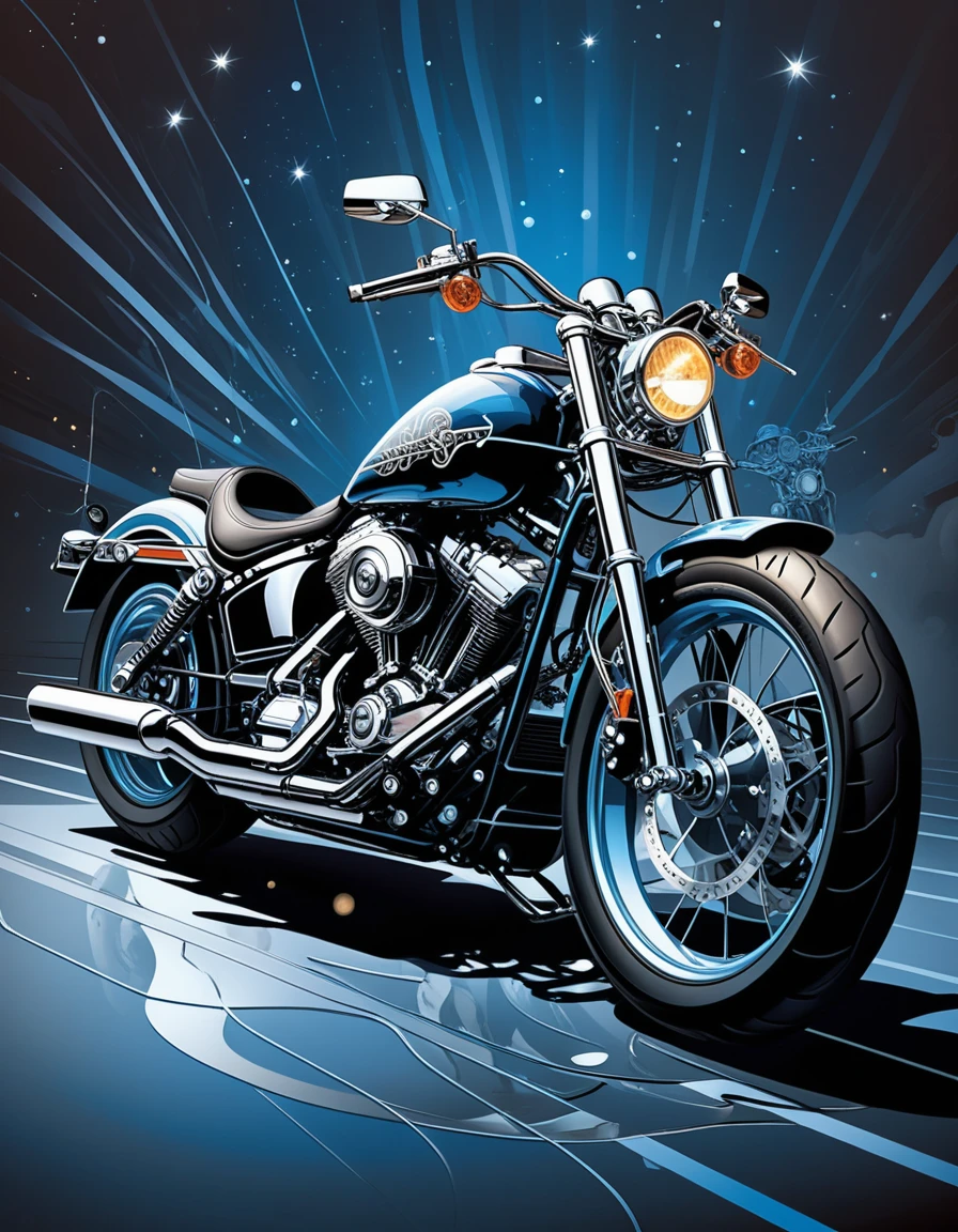 Digital illustration of a stylized motorcycle for summer editorial