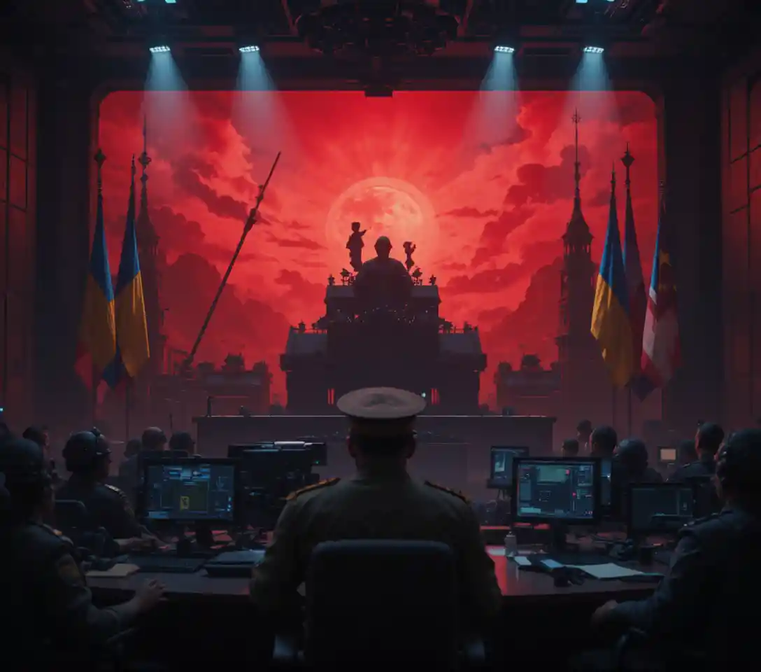 Chinese And Ukrainian Flags In A Dramatic War Room Scene