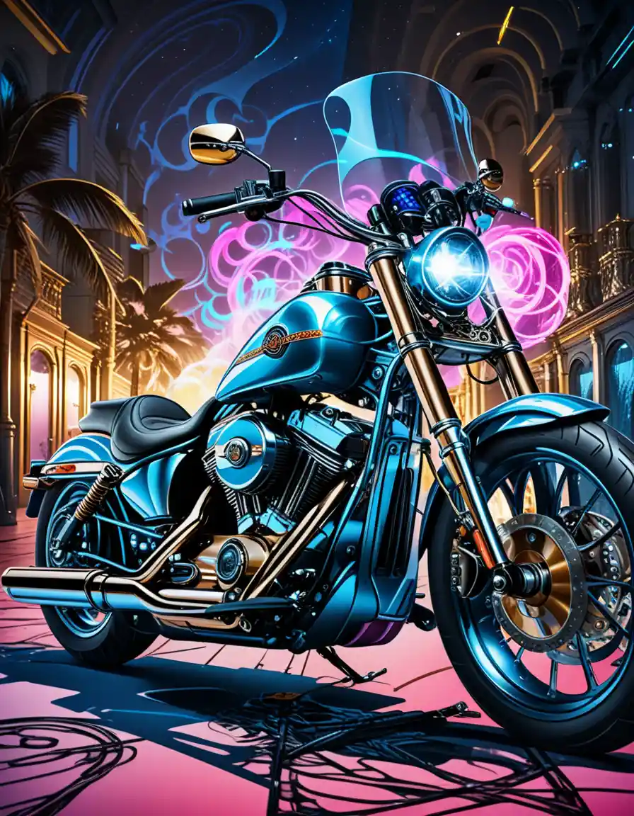 Stylized digital illustration of a Harley Davidson motorcycle