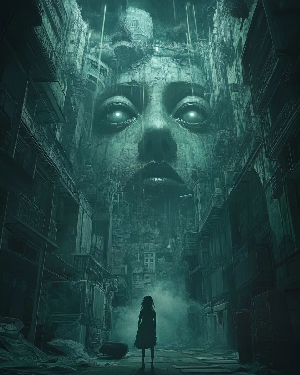 Anime girl in a surreal world of judgment and liberation