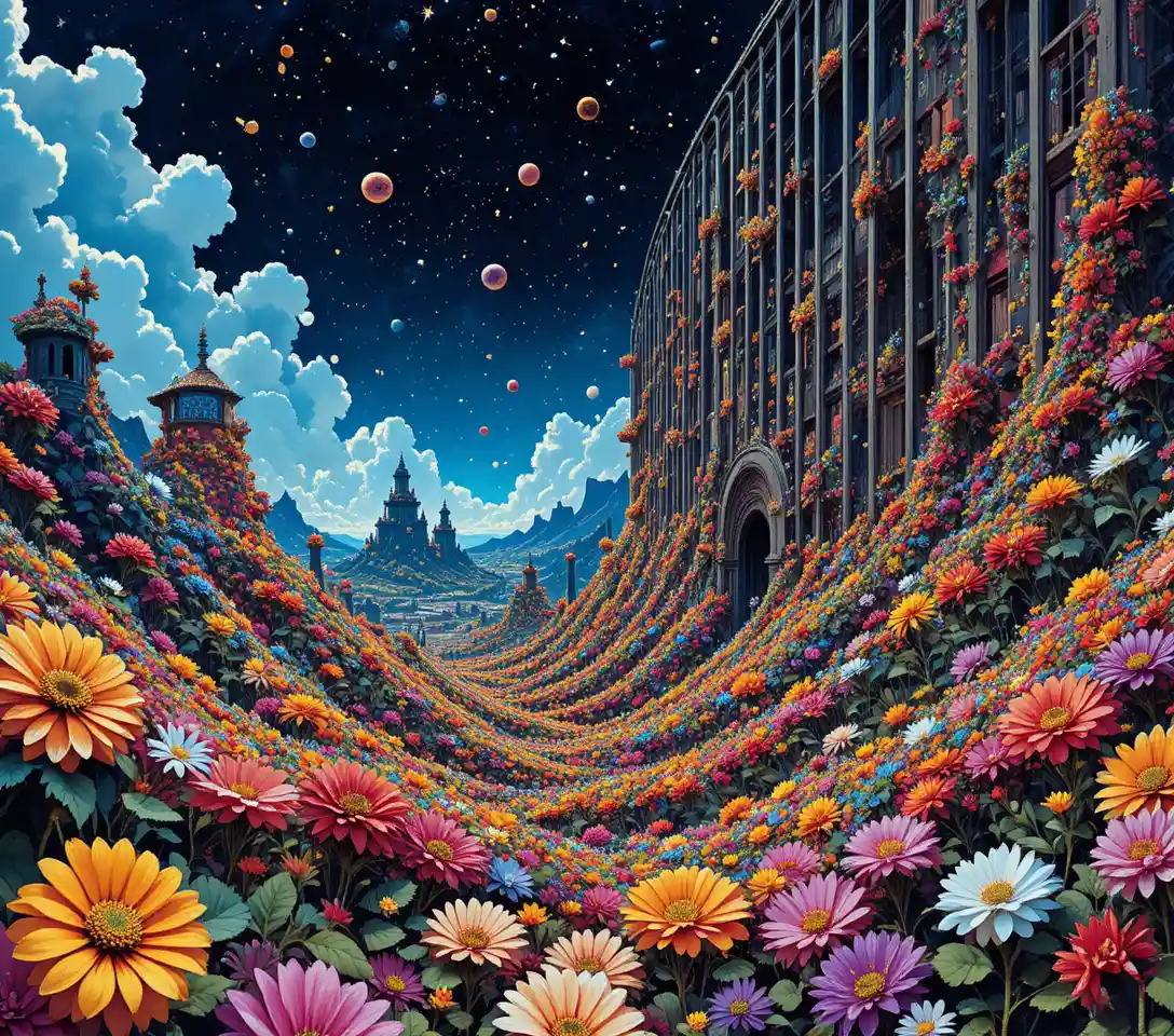 Psychedelic geometric patterns forming a surreal mental landscape