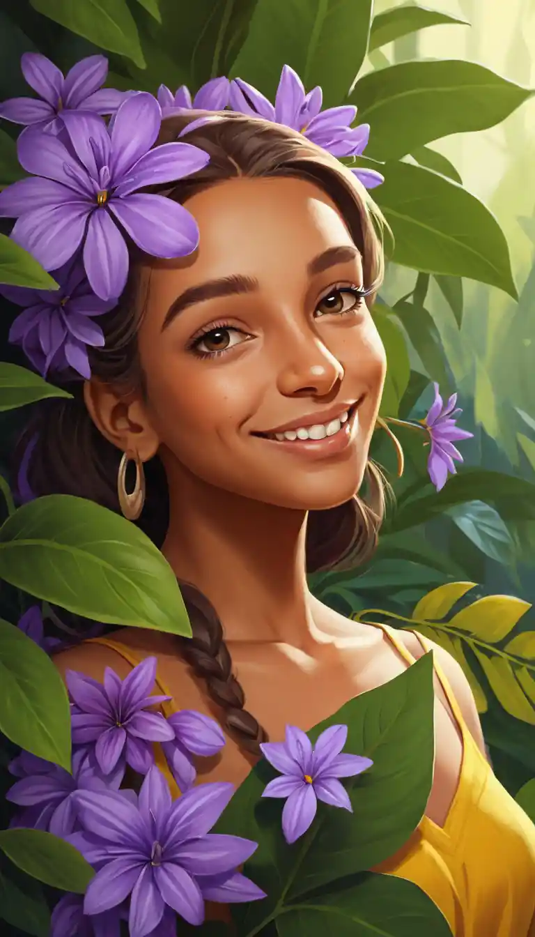Happy floral still life with purple flowers and leaves
