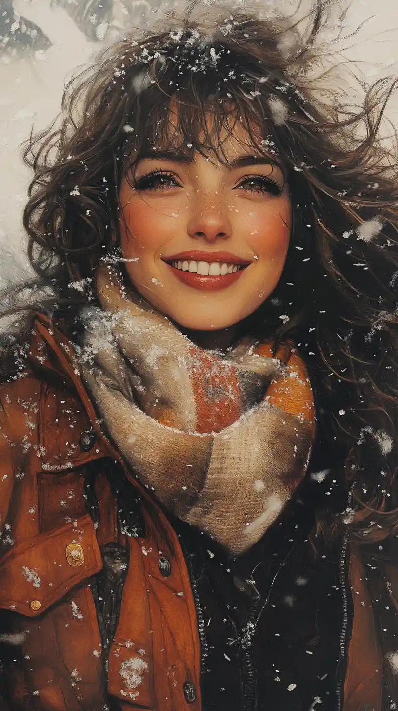 Smiling fantasy woman in snowsuit at mountain apres ski party