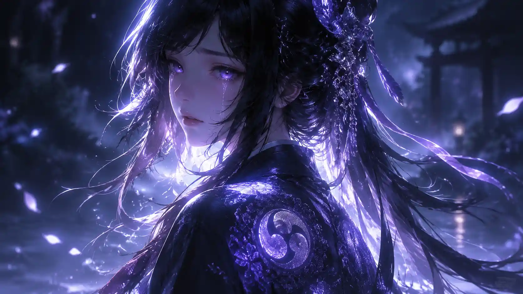 Sorrowful 3D Anime Girl With Glowing Eyes In Haori
