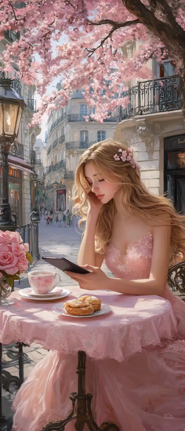 Jovem lendo em um charmoso café de rua em Paris