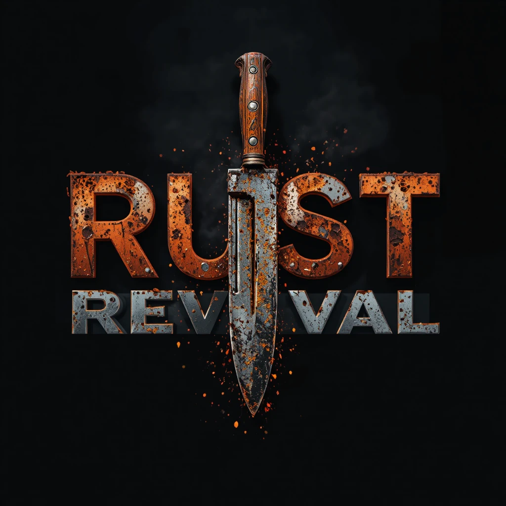 Rusty knife transforming into polished blade logo design