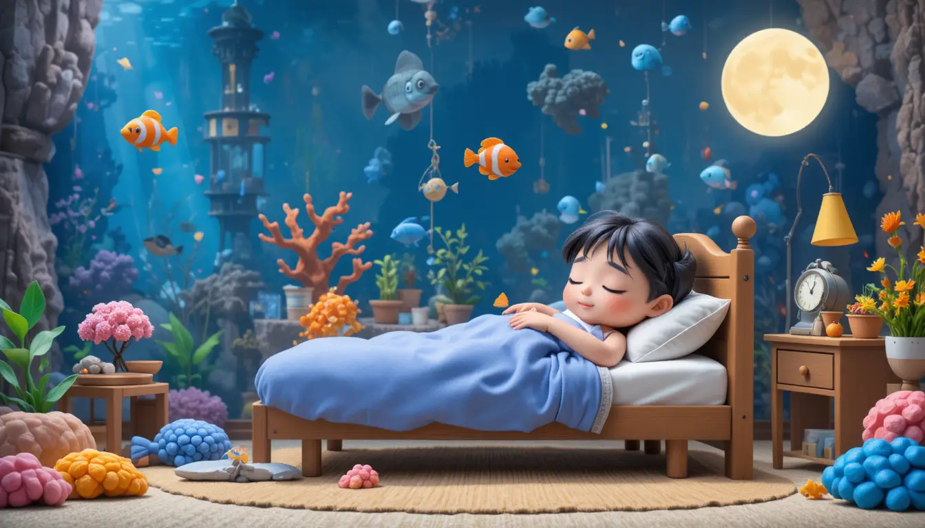 Children aquarium illustration in modeling clay studio style