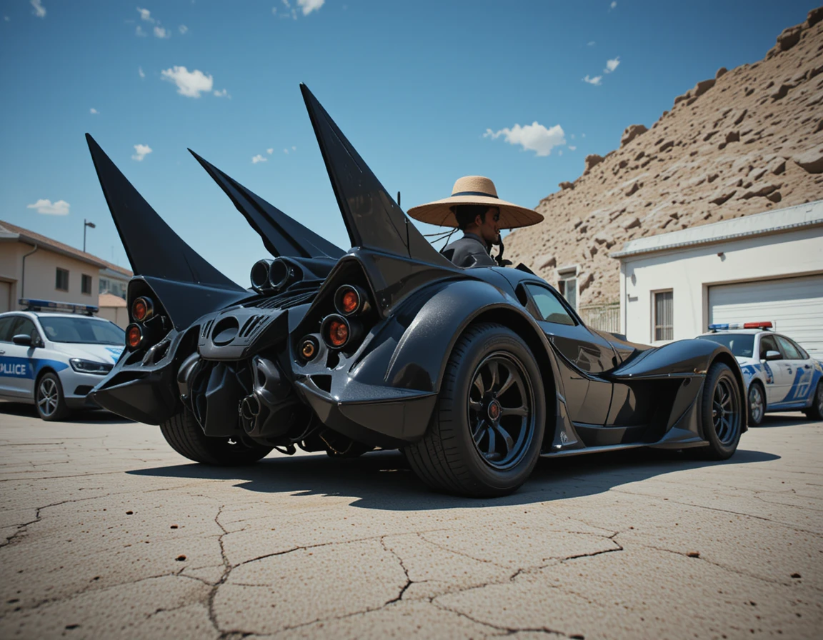 Futuristic black sports car in low angle street view