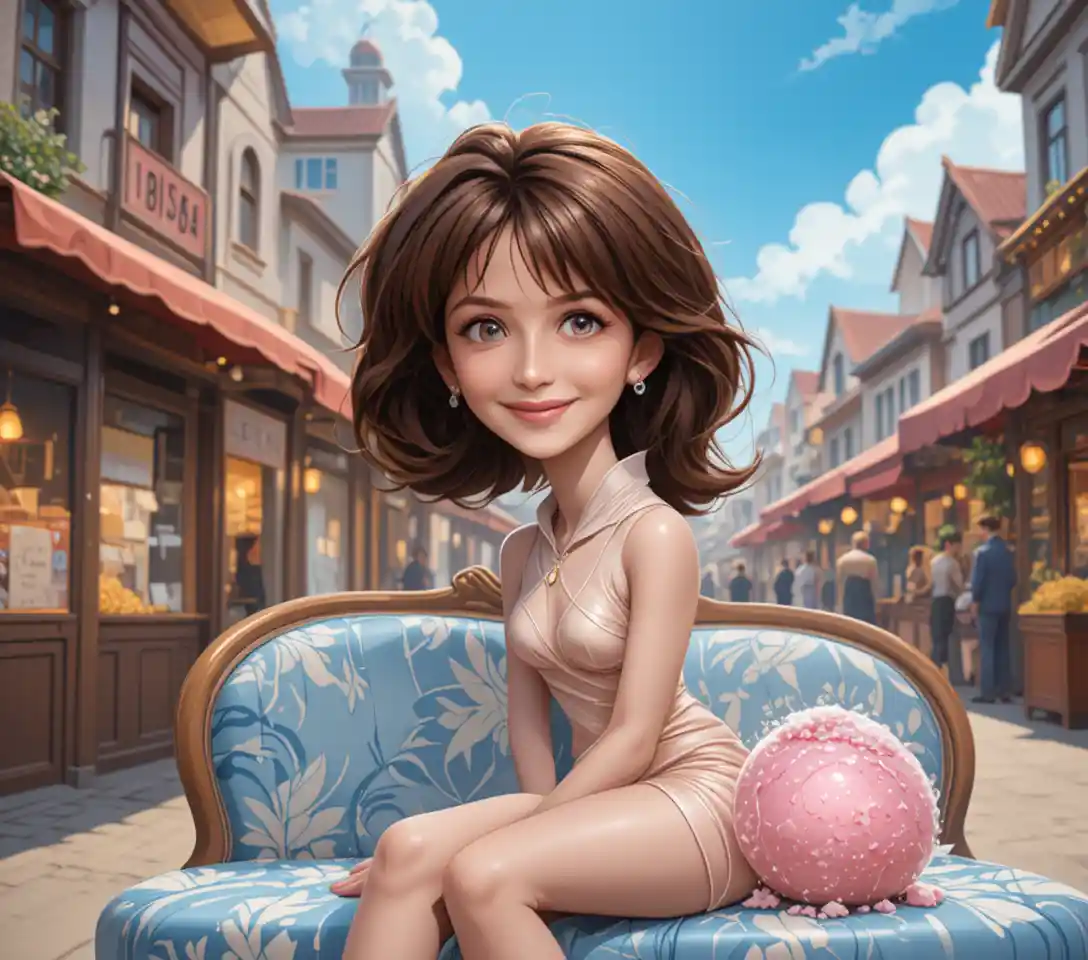 Anime girl with cotton candy at a colorful street market