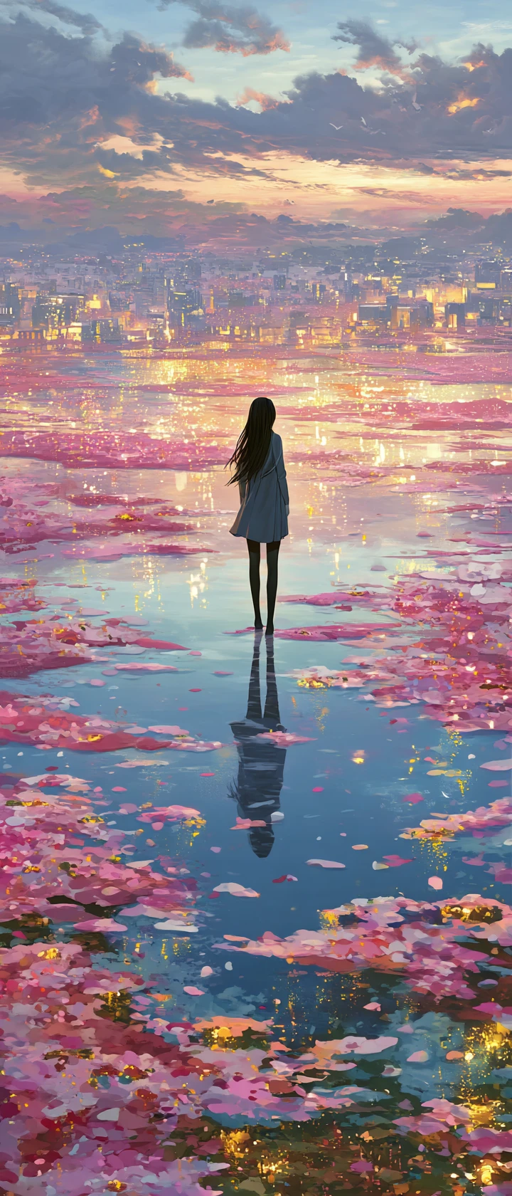 雨の中で涙が水墨画の風景になるアニメ少女