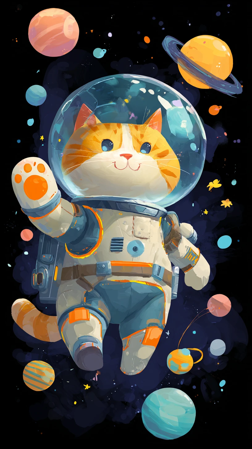 Gato espacial confiado con traje espacial retrofuturista