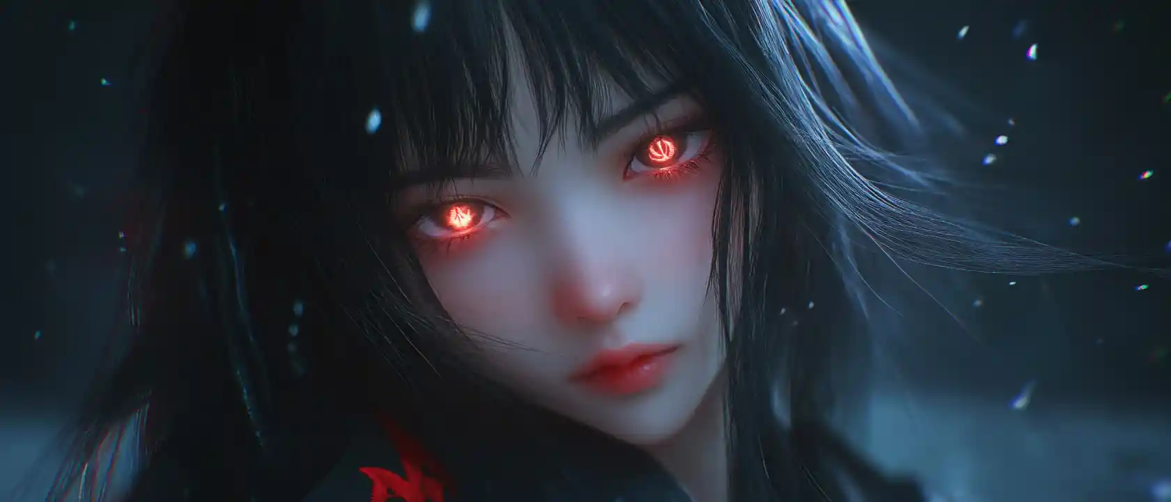 Sad 3D anime girl with glowing unearthly eyes