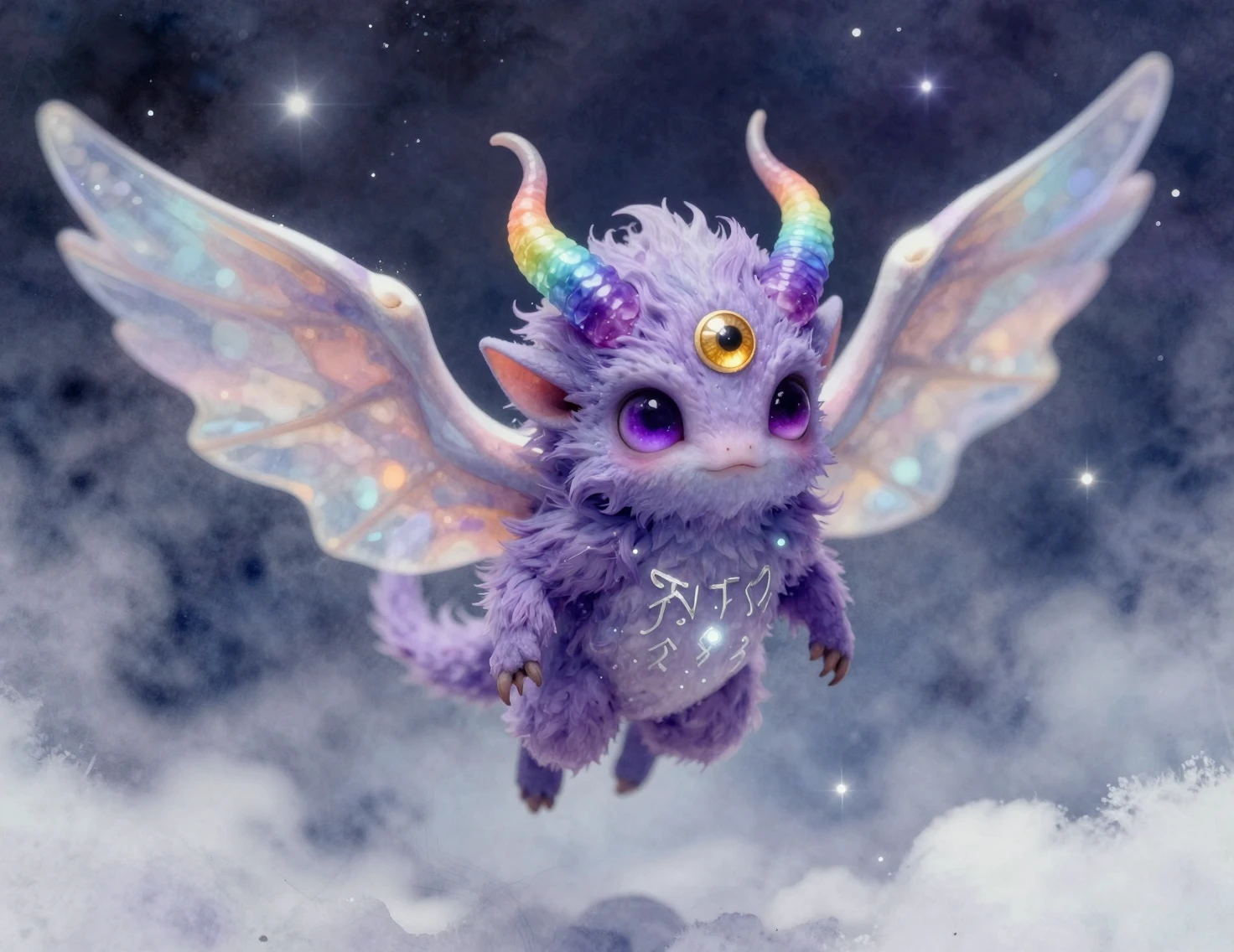 Cosmic creature with glowing horns in a starry sky