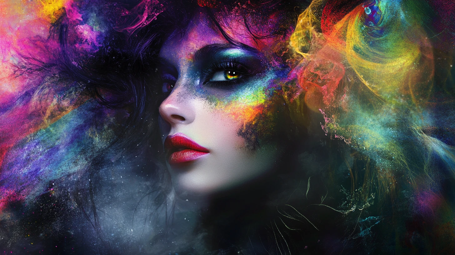 Woman with liquid paint hair in surreal fantasy portrait