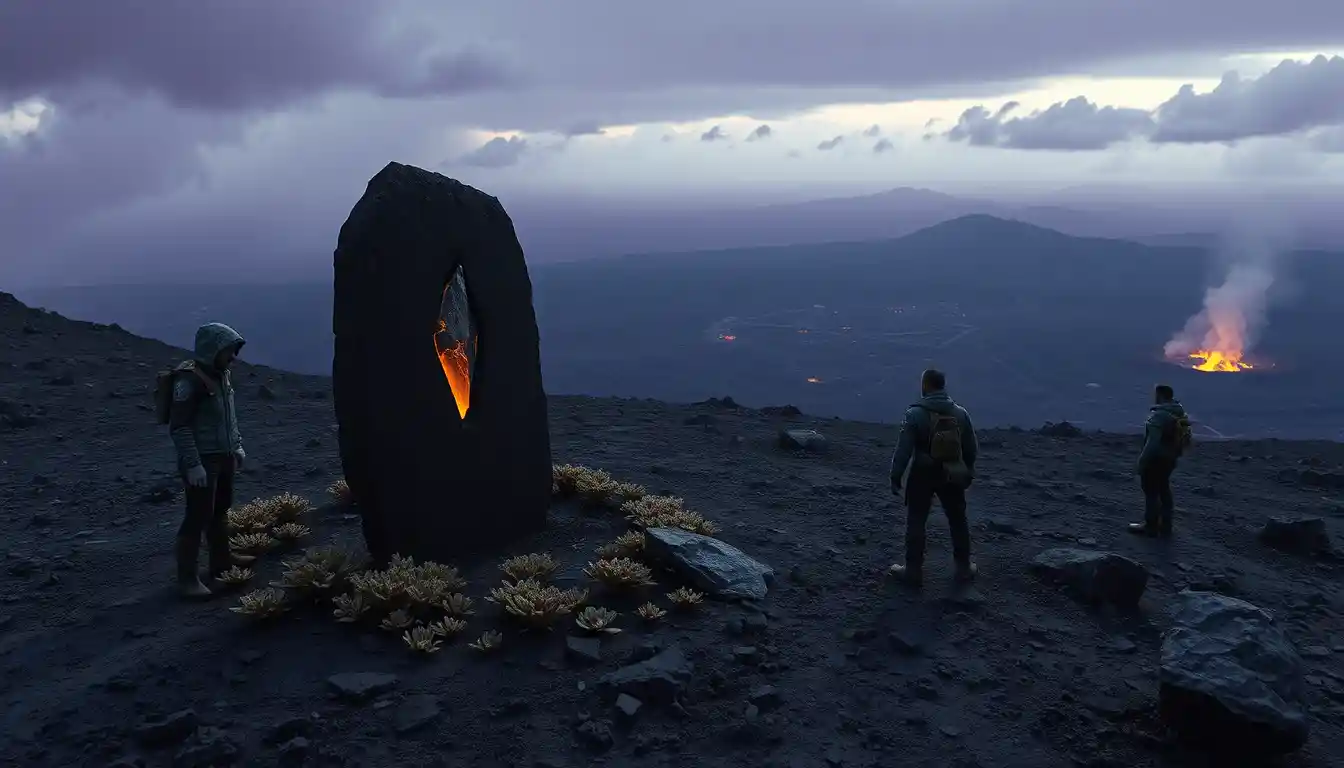 Funeral monument on a remote alien lava plateau