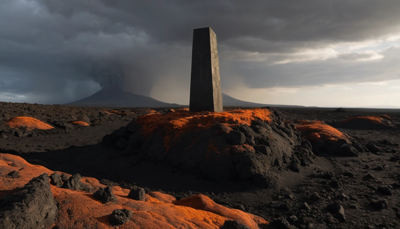 Funeral memorial on a remote alien lava plateau