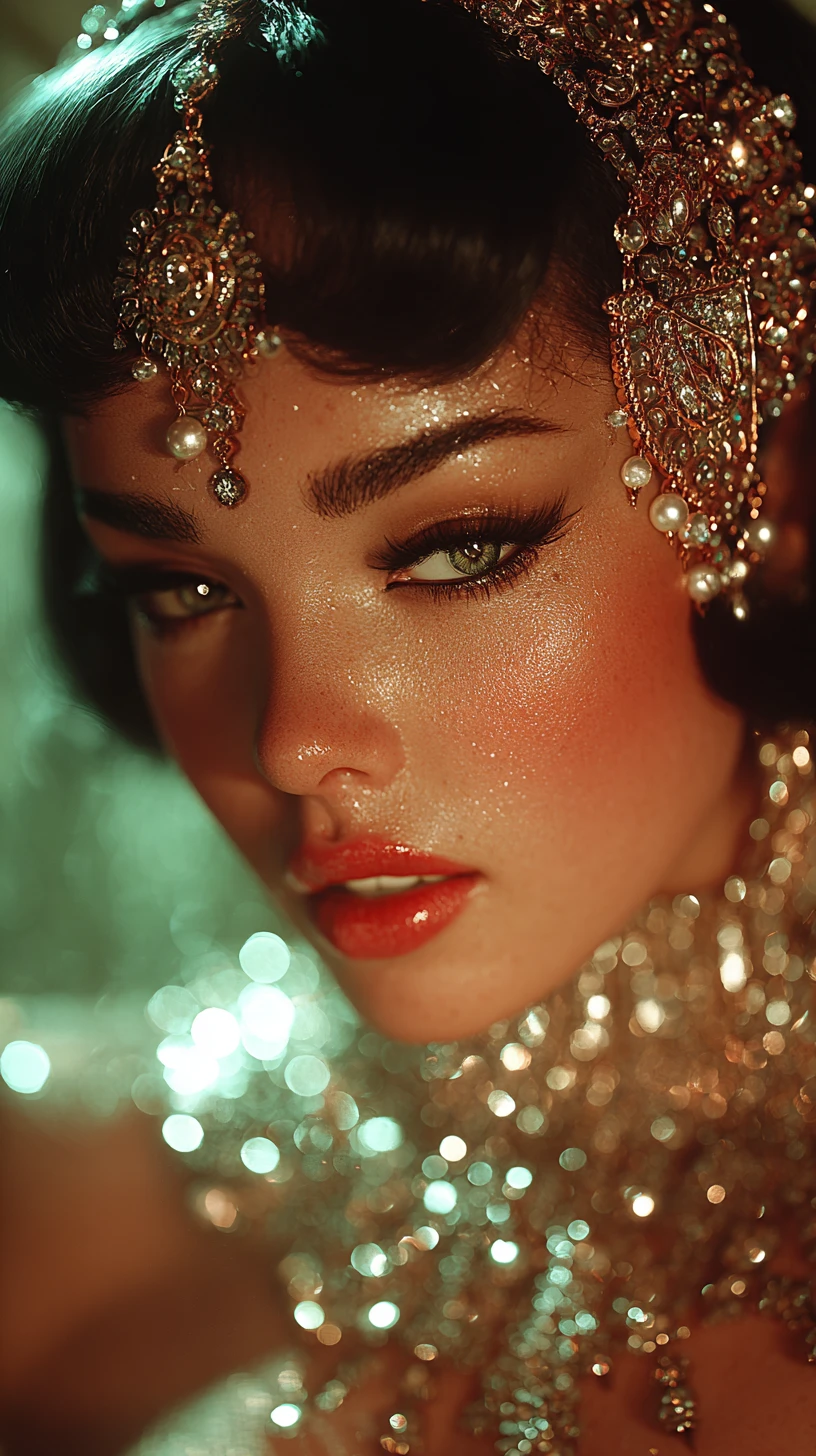 Retrato de alta moda de mujer con joyería de oro y perlas