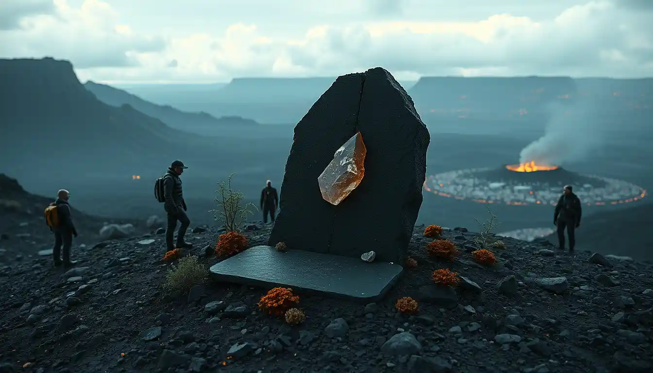 Funeral monument on a remote alien lava plateau