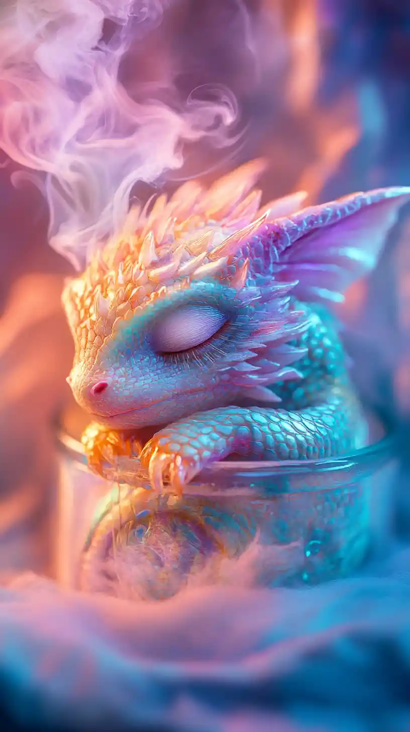 Winziger Babydrache, der in einem leuchtenden Glasgefäß schläft