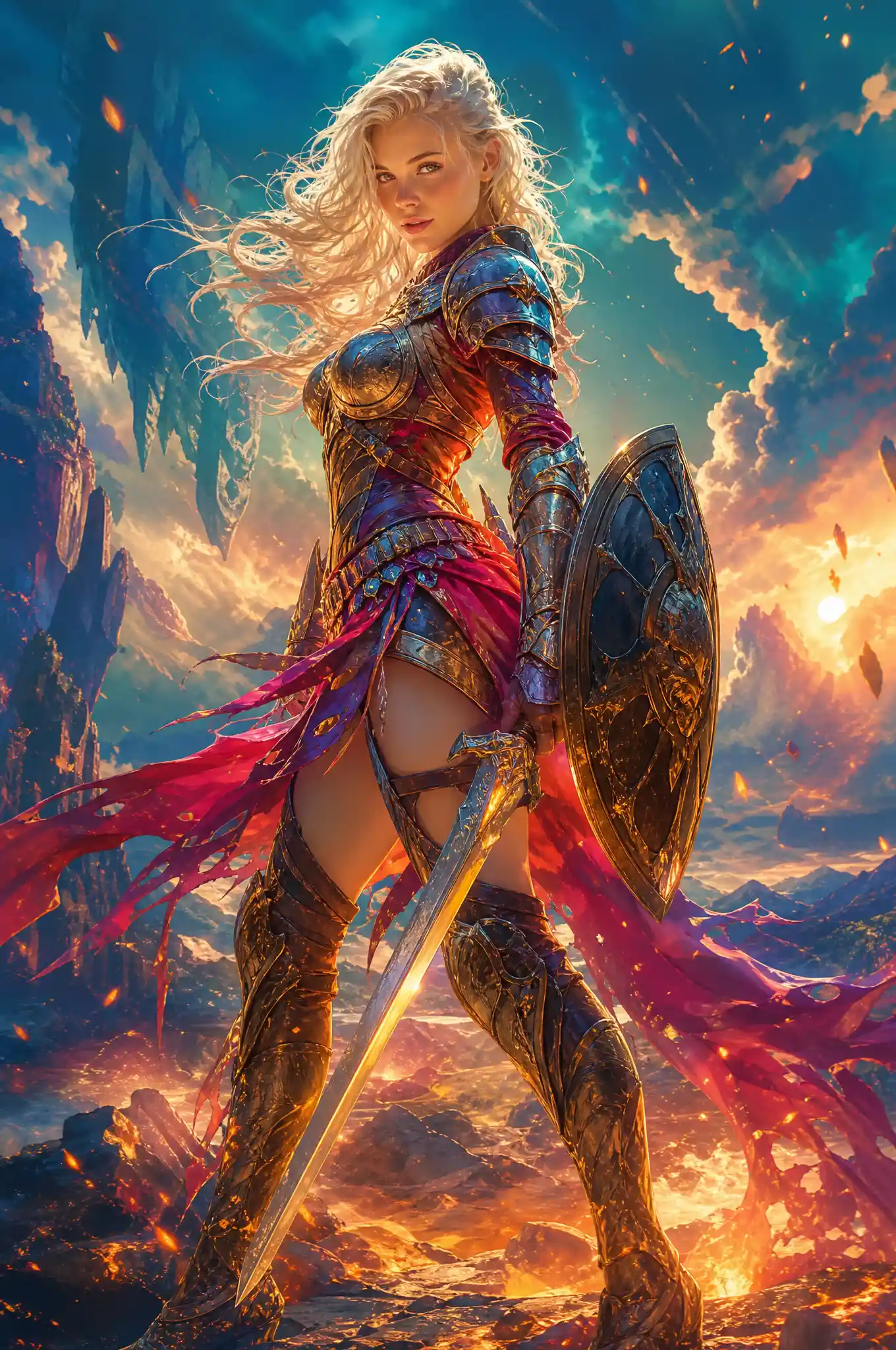 Fantasy warrior woman in dynamic full body illustration