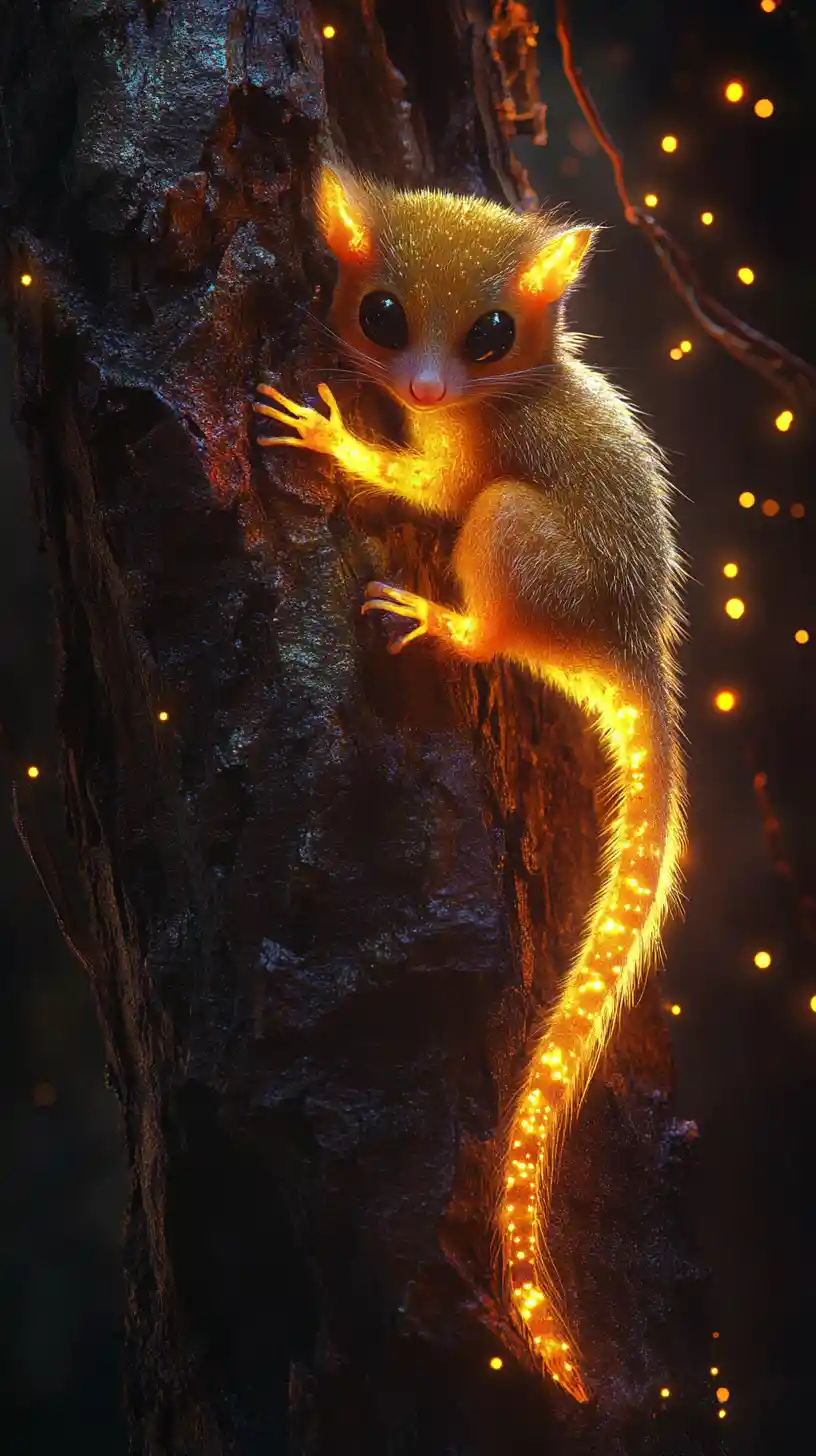 Yellow bellied glider with glowing sap in fantasy forest